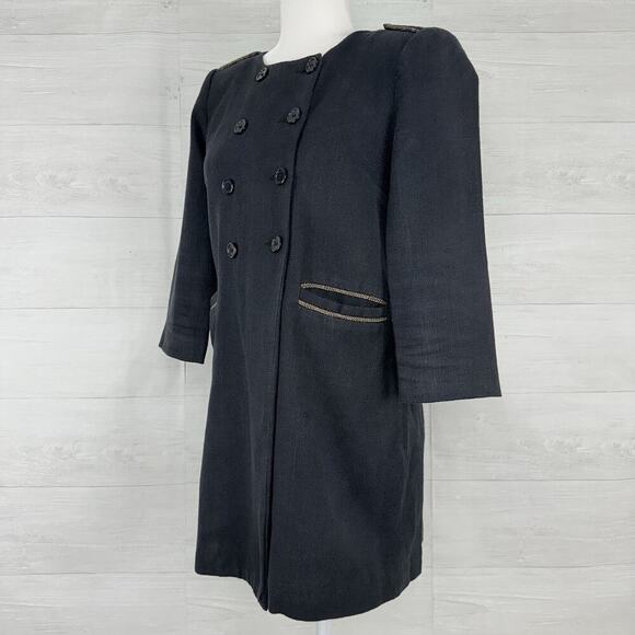 MAJE Double Breasted Coat Jacket Size 38 US M Military Black Preppy Academia - Picture 7 of 15